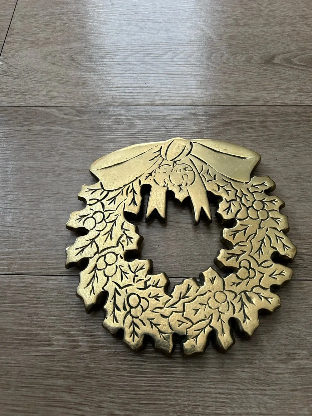 Vintage Brass Holiday Wreath Trivet